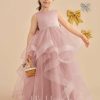 Flower Girl Dresses | Ball-Gown/Princess Scoop Floor-Length Satin/Tulle Flower Girl Dress Dusty Rose – Girls