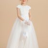 Flower Girl Dresses | Ball-Gown/Princess Scoop Floor-Length Satin/Tulle Flower Girl Dress Ivory – Girls