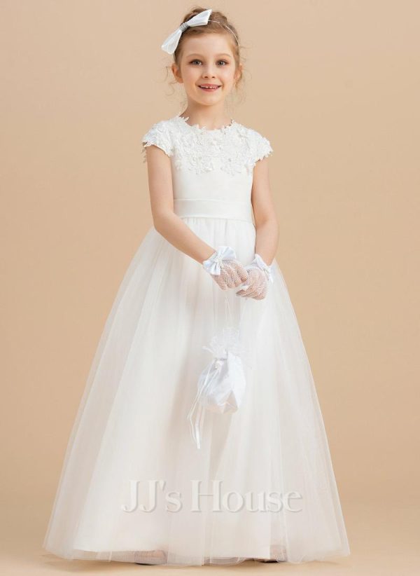 Flower Girl Dresses | Ball-Gown/Princess Scoop Floor-Length Satin/Tulle Flower Girl Dress Ivory – Girls