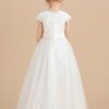 Flower Girl Dresses | Ball-Gown/Princess Scoop Floor-Length Satin/Tulle Flower Girl Dress Ivory – Girls