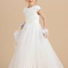 Flower Girl Dresses | Ball-Gown/Princess Scoop Floor-Length Satin/Tulle Flower Girl Dress Ivory – Girls