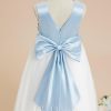 Flower Girl Dresses | Ball-Gown/Princess Scoop Floor-Length Satin/Tulle Flower Girl Dress Sky Blue – Girls