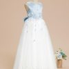 Flower Girl Dresses | Ball-Gown/Princess Scoop Floor-Length Satin/Tulle Flower Girl Dress Sky Blue – Girls