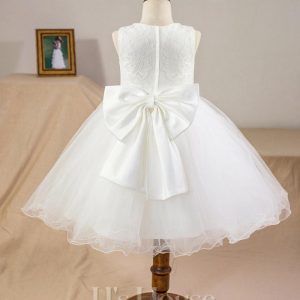 Flower Girl Dresses | Ball-Gown/Princess Scoop Knee-Length Lace/Satin/Tulle Flower Girl Dress Ivory – Girls