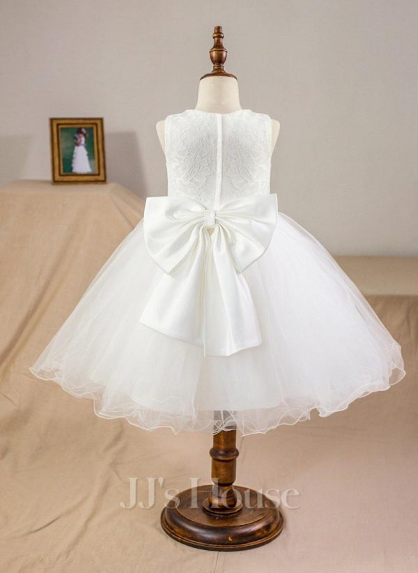 Flower Girl Dresses | Ball-Gown/Princess Scoop Knee-Length Lace/Satin/Tulle Flower Girl Dress Ivory – Girls