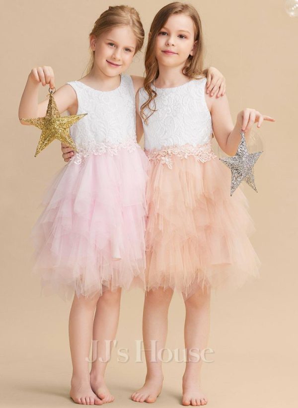 Flower Girl Dresses | Ball-Gown/Princess Scoop Knee-Length Lace/Tulle Flower Girl Dress Blushing Pink – Girls