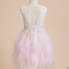 Flower Girl Dresses | Ball-Gown/Princess Scoop Knee-Length Lace/Tulle Flower Girl Dress Blushing Pink – Girls