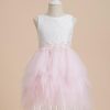 Flower Girl Dresses | Ball-Gown/Princess Scoop Knee-Length Lace/Tulle Flower Girl Dress Blushing Pink – Girls