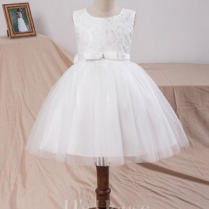 Flower Girl Dresses | Ball-Gown/Princess Scoop Knee-Length Lace/Tulle Flower Girl Dress Ivory – Girls