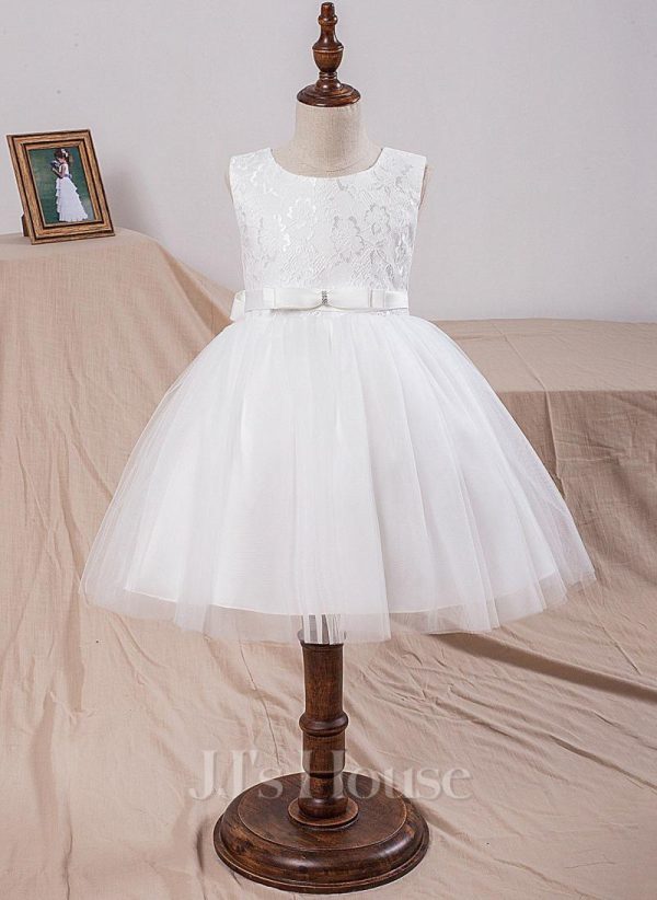 Flower Girl Dresses | Ball-Gown/Princess Scoop Knee-Length Lace/Tulle Flower Girl Dress Ivory – Girls