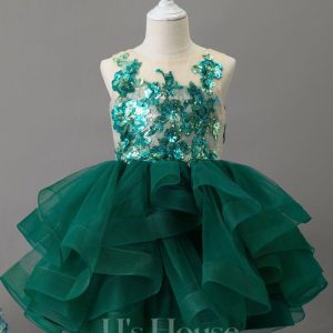 Flower Girl Dresses | Ball-Gown/Princess Scoop Knee-Length Lace/Tulle/Sequin Flower Girl Dress Dark Green – Girls