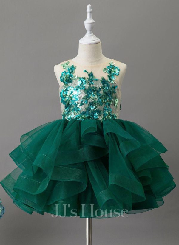 Flower Girl Dresses | Ball-Gown/Princess Scoop Knee-Length Lace/Tulle/Sequin Flower Girl Dress Dark Green – Girls