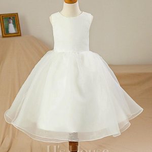 Flower Girl Dresses | Ball-Gown/Princess Scoop Knee-Length Satin/Tulle Flower Girl Dress Ivory – Girls