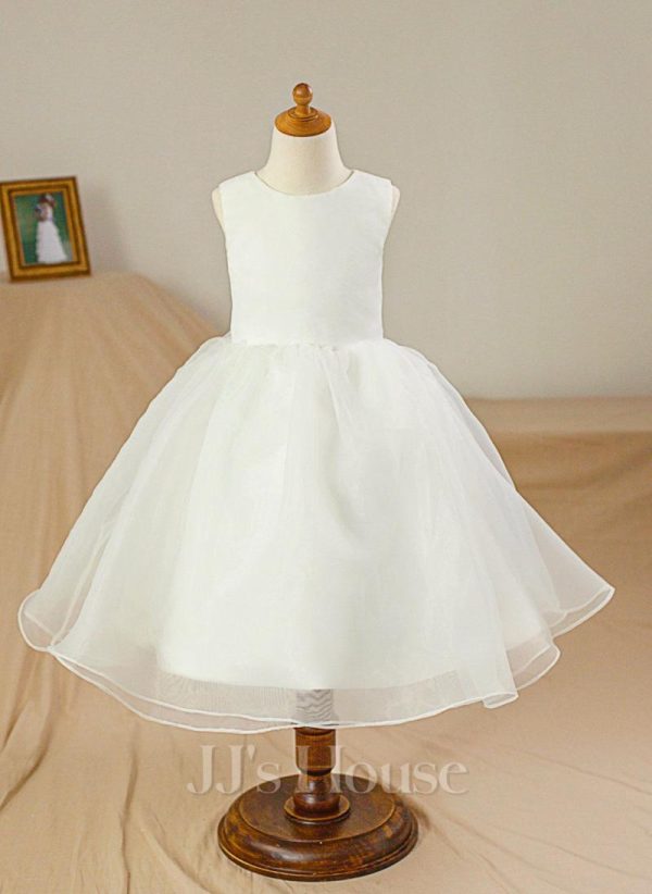 Flower Girl Dresses | Ball-Gown/Princess Scoop Knee-Length Satin/Tulle Flower Girl Dress Ivory – Girls