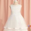 Flower Girl Dresses | Ball-Gown/Princess Scoop Knee-Length Satin/Tulle Flower Girl Dress Ivory – Girls