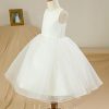 Flower Girl Dresses | Ball-Gown/Princess Scoop Knee-Length Satin/Tulle Flower Girl Dress Ivory – Girls