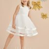 Flower Girl Dresses | Ball-Gown/Princess Scoop Knee-Length Satin/Tulle Flower Girl Dress Ivory – Girls