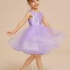 Flower Girl Dresses | Ball-Gown/Princess Scoop Knee-Length Satin/Tulle Flower Girl Dress Lilac – Girls