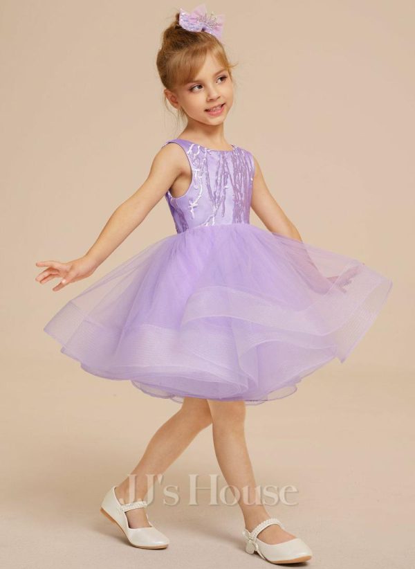 Flower Girl Dresses | Ball-Gown/Princess Scoop Knee-Length Satin/Tulle Flower Girl Dress Lilac – Girls