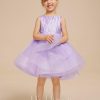 Flower Girl Dresses | Ball-Gown/Princess Scoop Knee-Length Satin/Tulle Flower Girl Dress Lilac – Girls