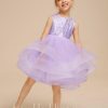 Flower Girl Dresses | Ball-Gown/Princess Scoop Knee-Length Satin/Tulle Flower Girl Dress Lilac – Girls