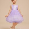 Flower Girl Dresses | Ball-Gown/Princess Scoop Knee-Length Satin/Tulle Flower Girl Dress Lilac – Girls