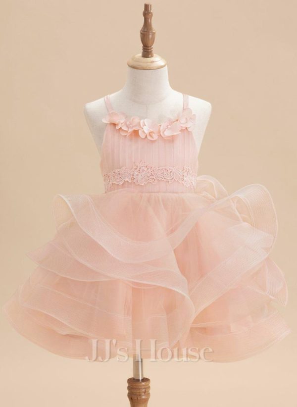 Flower Girl Dresses | Ball-Gown/Princess Scoop Knee-Length Tulle Flower Girl Dress Pearl Pink – Girls