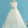 Flower Girl Dresses | Ball-Gown/Princess Scoop Sweep Train Lace/Satin/Tulle Flower Girl Dress Ivory – Girls