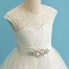 Flower Girl Dresses | Ball-Gown/Princess Scoop Sweep Train Lace/Satin/Tulle Flower Girl Dress Ivory – Girls