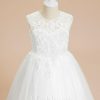 Flower Girl Dresses | Ball-Gown/Princess Scoop Sweep Train Lace/Tulle Flower Girl Dress Ivory – Girls