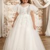 Flower Girl Dresses | Ball-Gown/Princess Scoop Sweep Train Lace/Tulle Flower Girl Dress Ivory – Girls