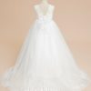 Flower Girl Dresses | Ball-Gown/Princess Scoop Sweep Train Lace/Tulle Flower Girl Dress Ivory – Girls