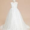 Flower Girl Dresses | Ball-Gown/Princess Scoop Sweep Train Lace/Tulle Flower Girl Dress Ivory – Girls