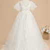 Flower Girl Dresses | Ball-Gown/Princess Scoop Sweep Train Lace/Tulle Flower Girl Dress Ivory – Girls