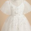 Flower Girl Dresses | Ball-Gown/Princess Scoop Sweep Train Lace/Tulle Flower Girl Dress Ivory – Girls