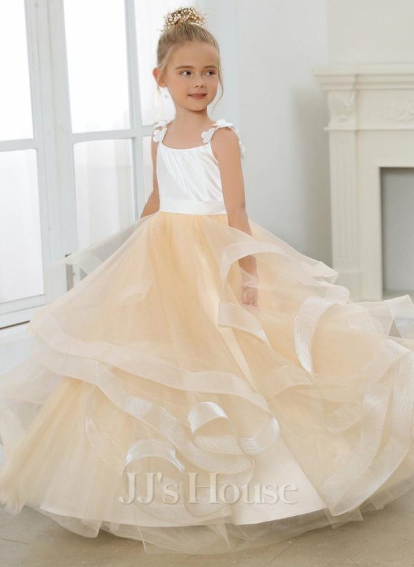 Flower Girl Dresses | Ball-Gown/Princess Square Floor-Length Tulle Flower Girl Dress Champagne – Girls