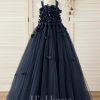 Flower Girl Dresses | Ball-Gown/Princess Square Floor-Length Tulle Flower Girl Dress Dark Navy – Girls