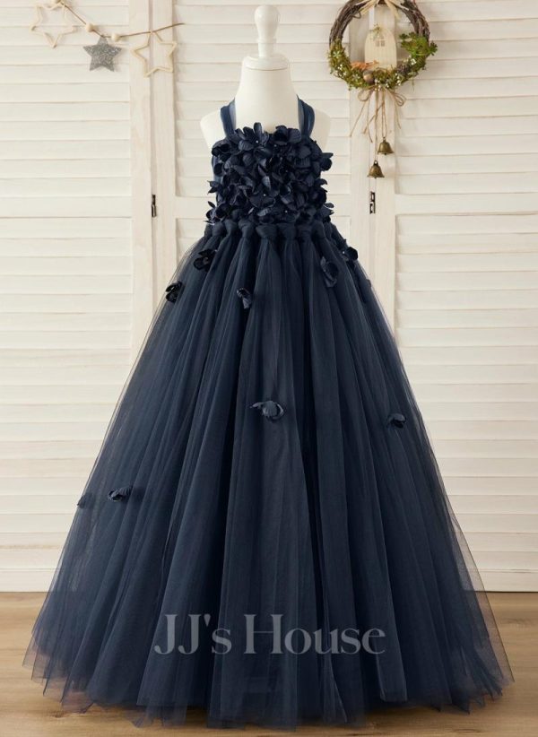 Flower Girl Dresses | Ball-Gown/Princess Square Floor-Length Tulle Flower Girl Dress Dark Navy – Girls