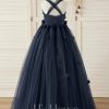 Flower Girl Dresses | Ball-Gown/Princess Square Floor-Length Tulle Flower Girl Dress Dark Navy – Girls