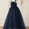 Flower Girl Dresses | Ball-Gown/Princess Square Floor-Length Tulle Flower Girl Dress Dark Navy – Girls