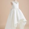 Flower Girl Dresses | Ball-Gown/Princess V-Neck Asymmetrical Satin Flower Girl Dress Ivory – Girls