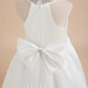 Flower Girl Dresses | Ball-Gown/Princess V-Neck Asymmetrical Satin Flower Girl Dress Ivory – Girls