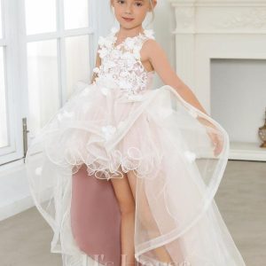 Flower Girl Dresses | Ball-Gown/Princess V-Neck Asymmetrical Tulle Flower Girl Dress Dusty Rose – Girls