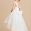 Flower Girl Dresses | Ball-Gown/Princess V-Neck Asymmetrical Tulle Flower Girl Dress Ivory – Girls