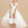 Flower Girl Dresses | Ball-Gown/Princess V-Neck Asymmetrical Tulle Flower Girl Dress Ivory – Girls