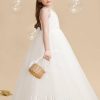 Flower Girl Dresses | Ball-Gown/Princess V-Neck Floor-Length Lace/Tulle Flower Girl Dress Ivory – Girls