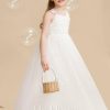 Flower Girl Dresses | Ball-Gown/Princess V-Neck Floor-Length Lace/Tulle Flower Girl Dress Ivory – Girls