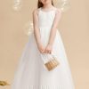 Flower Girl Dresses | Ball-Gown/Princess V-Neck Floor-Length Lace/Tulle Flower Girl Dress Ivory – Girls