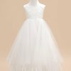 Flower Girl Dresses | Ball-Gown/Princess V-Neck Floor-Length Lace/Tulle Flower Girl Dress Ivory – Girls