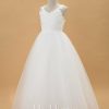 Flower Girl Dresses | Ball-Gown/Princess V-Neck Floor-Length Lace/Tulle Flower Girl Dress Ivory – Girls